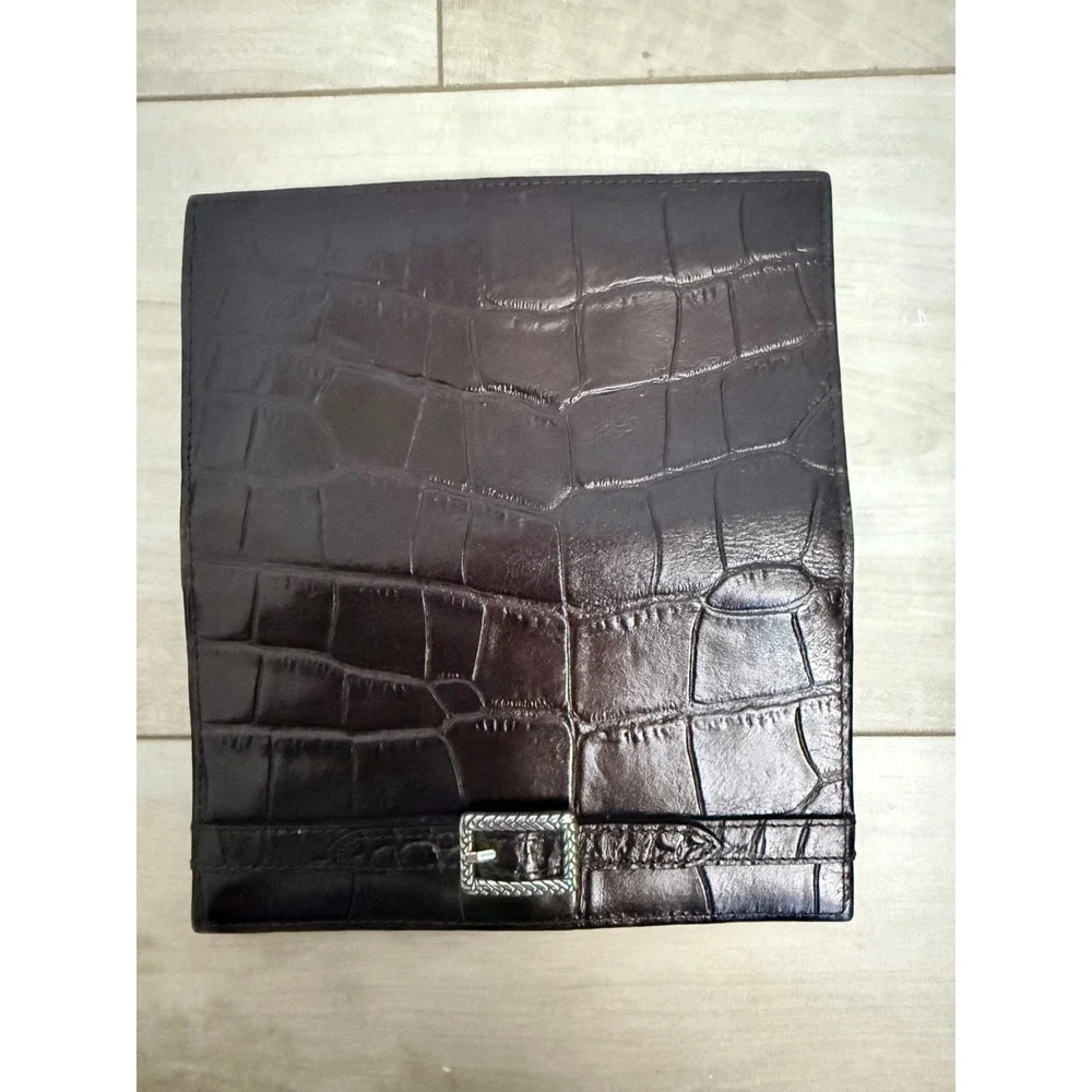 Brighton Black Croc Embossed Wallet Leather Magenta Purple Interior Silver Bukle
